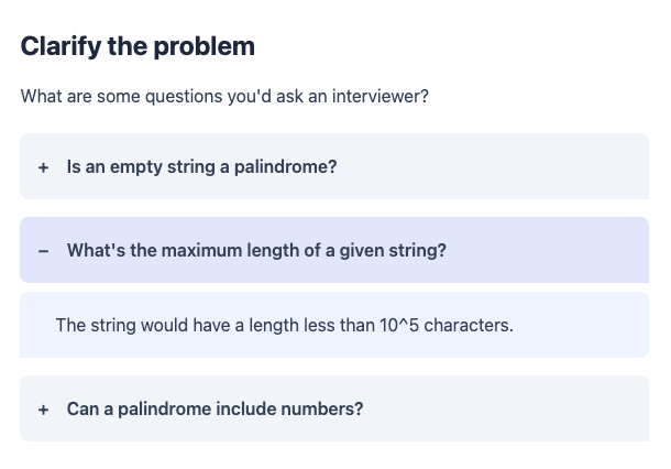 Screenshot of the Clarify the problem section in InterviewCrunch