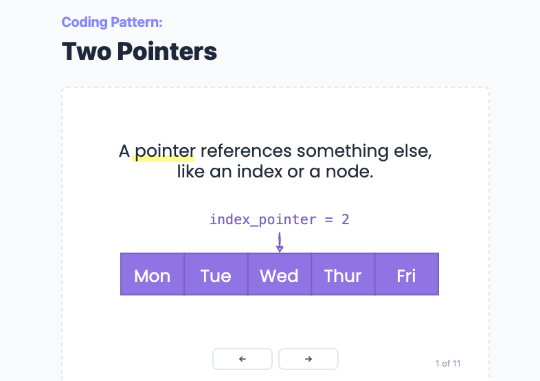 Screenshot of the Two Pointers coding pattern in InterviewCrunch