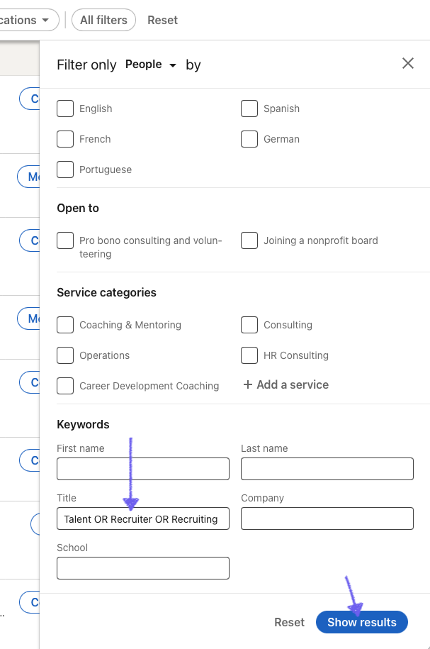 Add keywords to filter for titles on LinkedIn